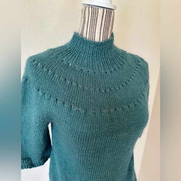 Hand knitted Short sleeve Angora Sweater Blue Women's M - Picture 4 of 8